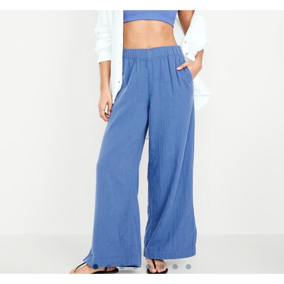 NWT Old Navy High-Waisted Crinkle Gauze Super Wide-Leg Pants in Laundered Blue - Picture 1 of 8